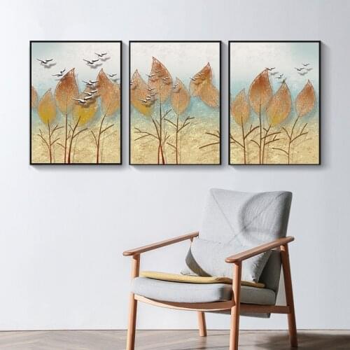 Nordic Plant Golden Leaf Canvas Painting Posters and Print Leaves Modern Style Art Aisle for Living Room Bedroom Decoration