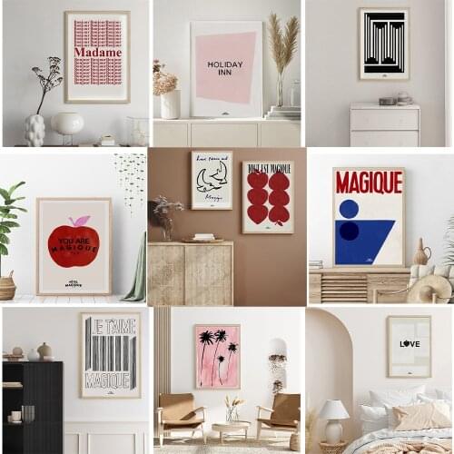 Simple modern Nordic French retro art red love abstract Love poster living room decoration picture print the picture on the wall