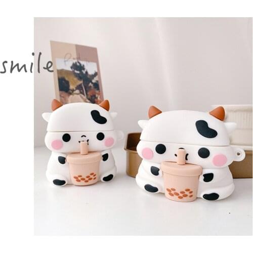 Silicone Cartoon Milk Headphone Earpods Cover 3D Earphone Case for Airpods 1 2 Pro Case for Apple Air Pods Pro 3 Case Keychain