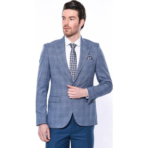 Blue Checked Slim-Fit Blazer