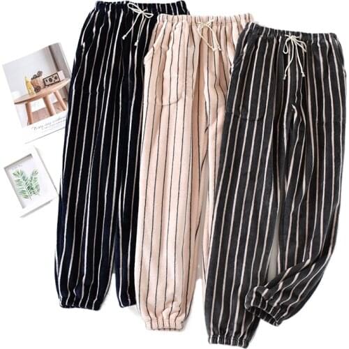 Couples Striped Design Warm Bottoms Sleep Pants Winter Flannel Mens Womens Pajama Pants Thick Warm Loose Sleep Women Pants