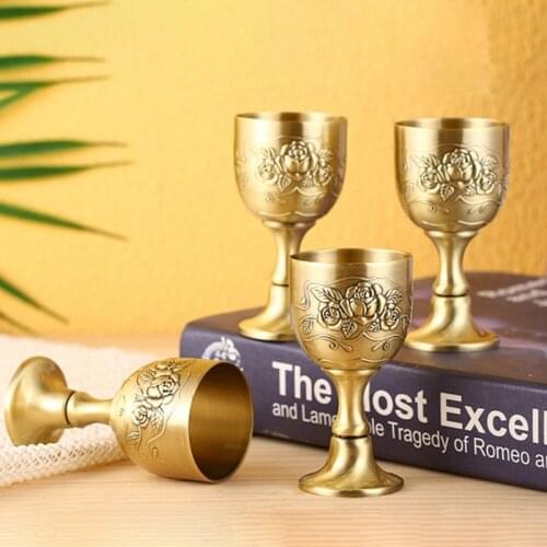Vintage European Antique Bronze Handmade3D Carving Wine Glass Creative White Wine Home Russian Goblet Wine Cup For Wine