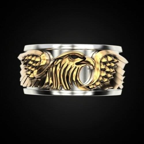 High Quality Carbide Gold Color Plated 3D Male Eagle Spread Ring Mens Hip Hop Punk Viking Jewelry Ring Size 7-13