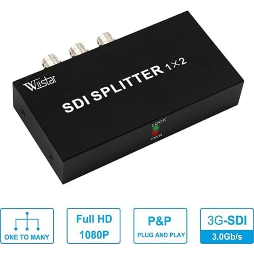 Wiistar SDI Video 1x2 SDI Splitter 1 in 2 out Support 3G/HD/SD-SDI SDI Signal Extender for TV Video Projector Monitor Camera