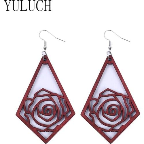 YULUCH Women natural wood water drop hollow OUT pendant earrings women flowers elegant wooden simple accessories ladies elegan