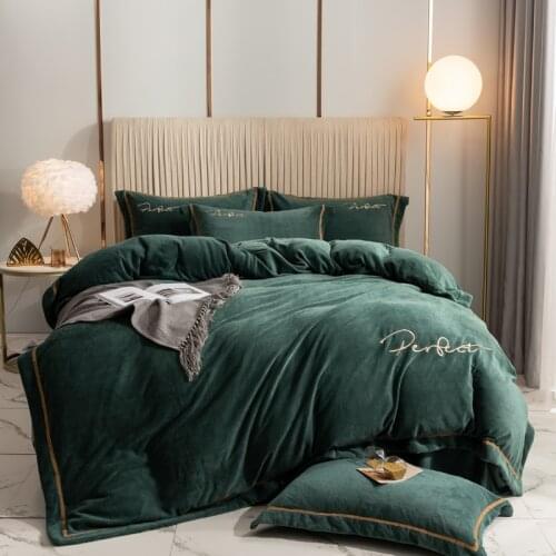 Green Winter 100% crystal velvet thickened encryption four-piece reactive printing and dyeing process duvet cover