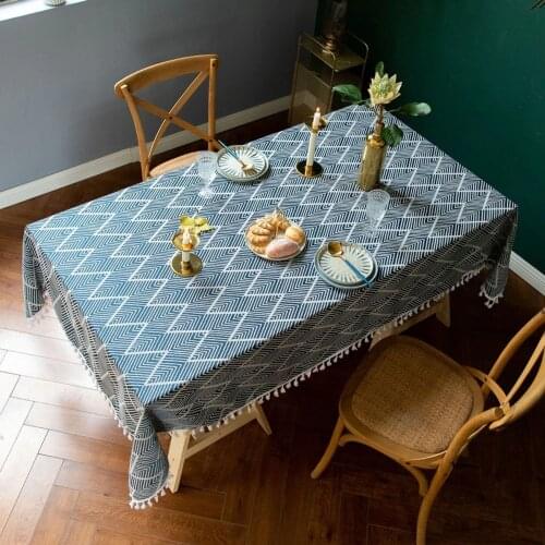 Jacquard Decorative Linen Tablecloth With Tassel Dustproof Thicken Rectangular Wedding Dining Table Cover Tea Table Cloth