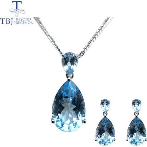 TBJ,natural sky blue topaz gemstone earring and pendant S925 silver big shiny jewelry for women daily party wear gift for wife