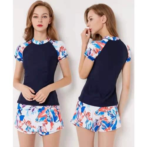 Plus Size Swimwear New Short Sleeve Tops And Shorts Surfing Suits Large Size 4XL Beach Wear Women Swimsuit Two Pieces