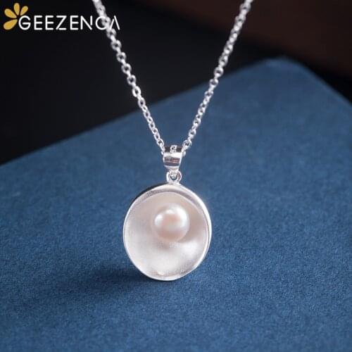 925 Sterling Silver Pearl Disk Pendant Necklace Fine Jewelry For Women Cute Simple Geometric Trendy Elegant Necklace Party Gift