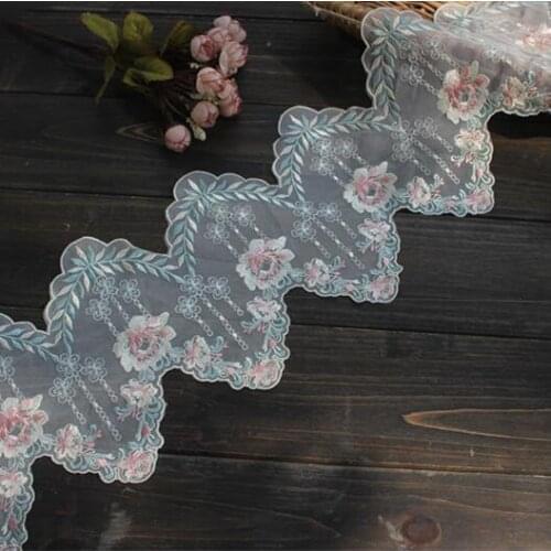 1 Meter DIY Craft Embroidered Beautiful Floral Tulle Lace Trim Ivory Light Green Pink Chinese Style Lace Fabric 18cm