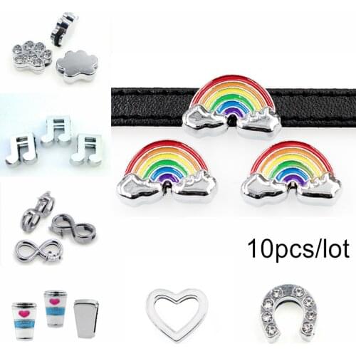 10Pcs/Lot Slide Charms Bracelet For Making Women Jewelry 8mm Dog Paw Bone Flower Owl Charms Pet Collars Keychain DIY Accessories