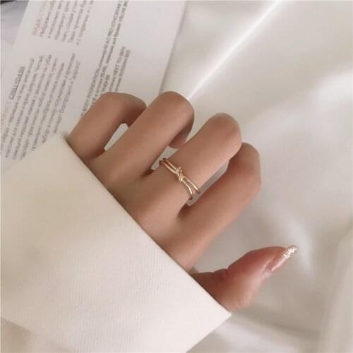 2021 Minimalist Double Line Metal Knot Rings For Women Girl Opening Index Finger Ring Fashion Jewelry Gift Anillos Mujer