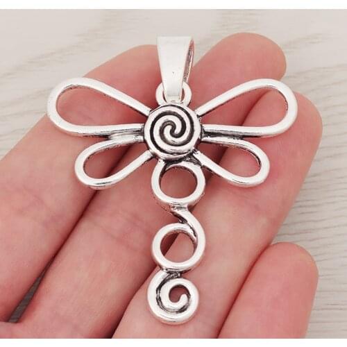3 x Hollow Open Swirl Spiral Dragonfly Charms Insect Pendants For Necklace Jewelry Making Findings 61x50mm