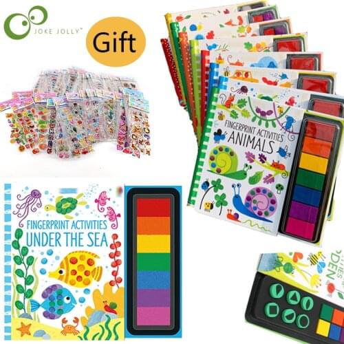 64 Pages English Childrens Creative Stamp Finger Painting Stamp Ring Game Book Early Education Painting Book Birthday Gift WYW