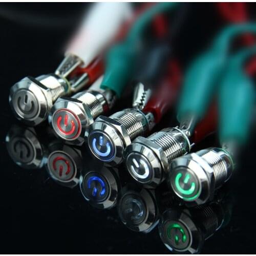 Car Compurter 12mm 3V 5V 12V 220V Angel Eye LED Power Momentary Push Button Switch Self-reset Metal Switch Normally Open