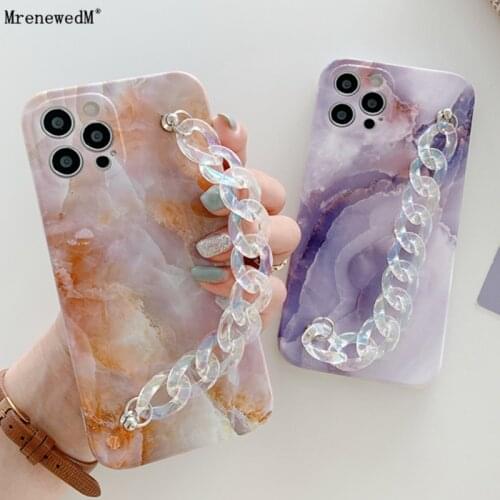 Fashion Colorful Bracelet Retro Marble Phone Case For iPhone 11 12 Pro Xr Xs Max 12Mini SE2 7 8 Plus Soft Cover with Wrist Chain
