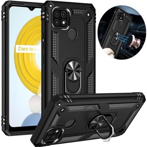 For OPPO Realme C21 Case TPU Bumper Shockproof Armor Back Cover Stand Holder Car Ring Phone Case For RealmeC21 Protective Shell
