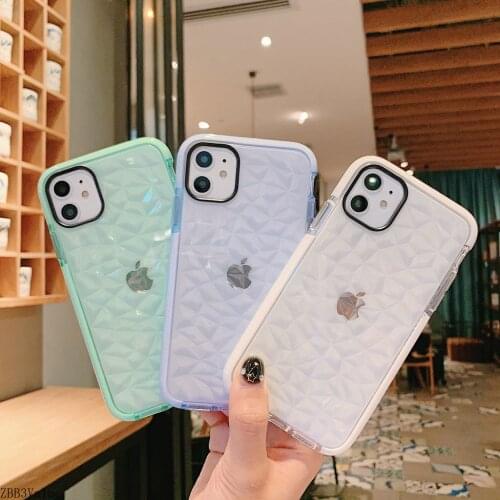 Transparent Case for iPhone 12 mini 11 Pro Max XR X 7 8 Plus Soft TPU Diamond Pattern Back Cover Full-Body Rugged Bumper XS Capa