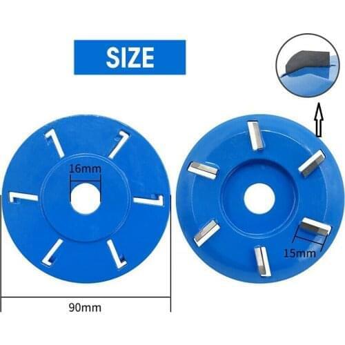 6-Tooth 90x16mm Aperture Arc Shape Power Round Plane Wood Carving Disc Angle Grinder Attachment Woodworking Turbo Milling Cutter