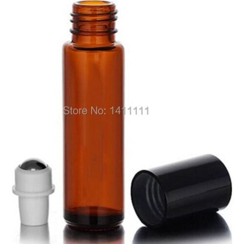 10ml (1/3oz) Amber Glass Roll On Refillable Bottles Essential Oils Aromatherapy Perfume Bottles metal Roller Ball 700pcs/lot