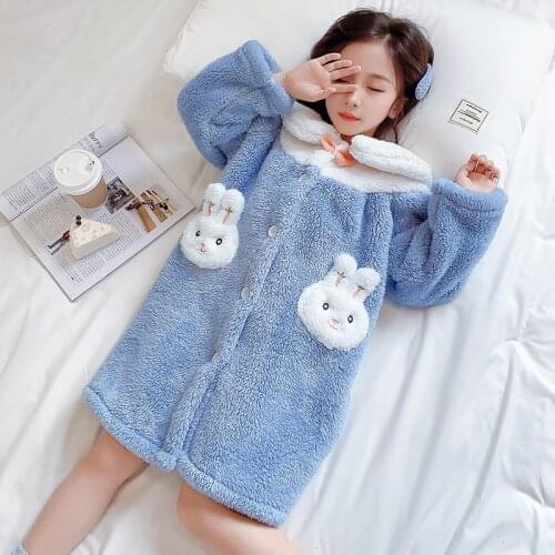Kids Girl Robe Cute Sleepwear Rabbit Pajamas Big Girls Autumn and Winter Furry Home Service Long Sleeve Pajamas Children Clothes