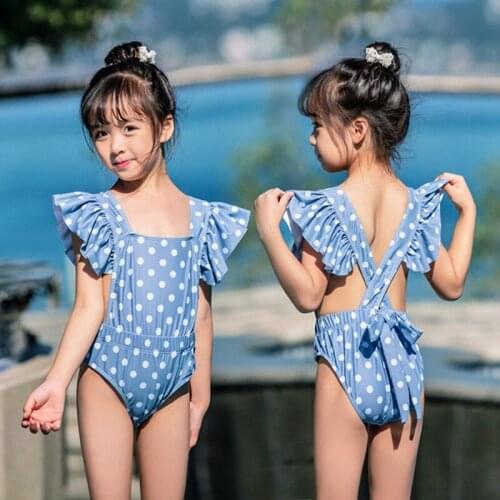 NEW Girls One Piece Swimsuits Ruffle Swimwear Beachwear Bathing Suits Kids One Pieces Swim Wear with Swimming Cap