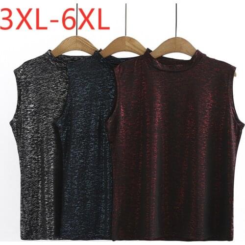 New 2021 Ladies Summer Plus Size Tank Tops For Women Large Sleeveless Slim Elastic Sequins Red O-neck Vest Tops 3XL 4XL 5XL 6XL