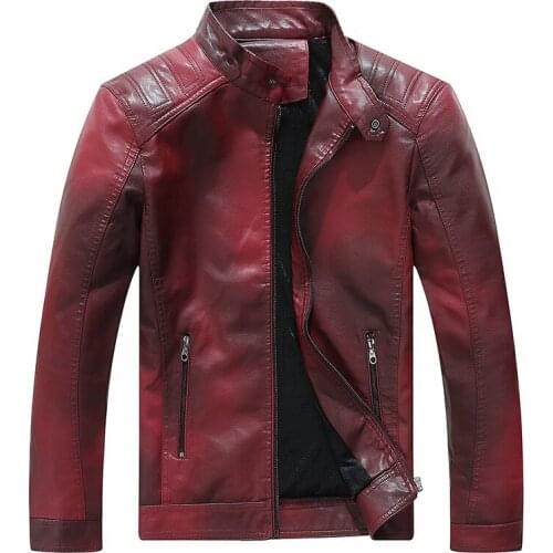 2019 Autumn Winter Men Brand Causal Vintage PU Leather Jacket Coat Male Fashion Design Motorcycle Biker Zipper Pocket Jacket