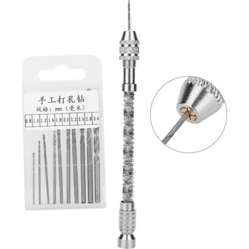 10pcs Micro Twist Drill Bits Set+Adjuestable Swivel Head Pin Precision Pin Vise Model for DIY Jewelry Making Processing Tool Set