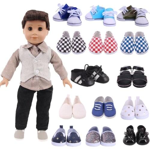7Cm Doll Shoes Canvas Shoes,Leather,Checkered,For 18Inch American Logan Doll Gift & 43Cm Reborn Baby Accessories Kids Play Toy