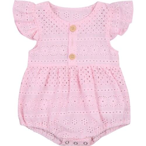 Newborn Baby Girls Fly Sleeve Hollow Out Romper Fashion Solid Color Romper for Kids Girls