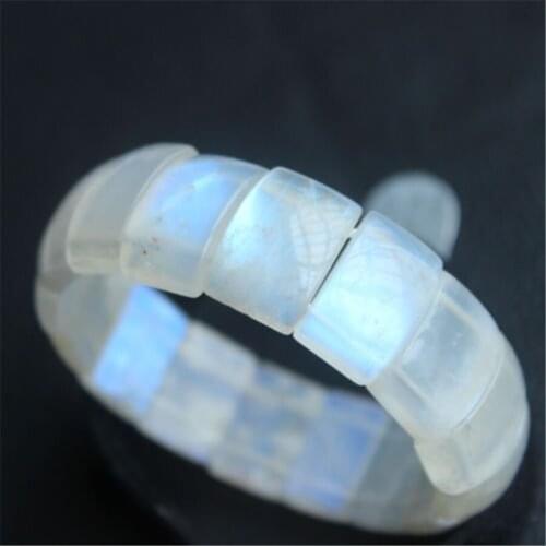 Genuine Rainbow Lights Natural Moonstone Bracelets For Women Men Stretch Rectangle Bead Crystal Natural Stone Bangle Bracelet