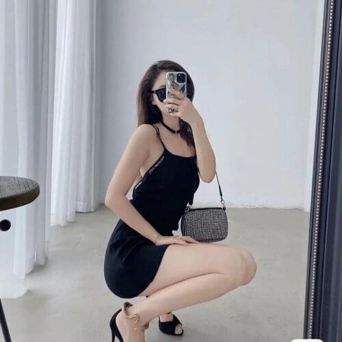 2021 Summer New European and American Foreign Trade Dress Letter Elastic Knitted Dress Sling DLQZ1245