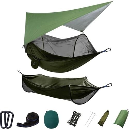 Outdoor Portable Double Hammock with Mosquito Net and Rain Fly Hammock Travel Hammock Patio Furniture for Camping Travel Hiking