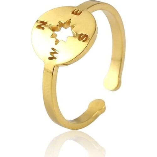 RIR Siver Wind Rose Ring Compass Marine Life Nautical Compass Ring Sterling Adjustable Rings Graduation Travel Gift