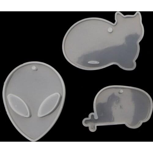 10Pcs Keychain Pendant Resin Molds Aliens Cat Deer Apples Whale Fish Epoxy Mold Silicone Molds Jewelry Making T84A