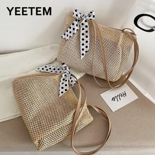 Straw Bag 2021 New Ins Rattan Bucket Bag Tote Bag Large Capacity Beach Vacation Woven One-shoulder Messenger Womens Bag Purses