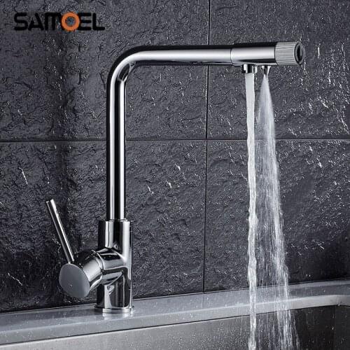 New Arrival Contemporary Deck Mount Brass 3-way Kitchen Sink Faucet Mixer Single Handle Chrome Drinking Water Tap 1227C