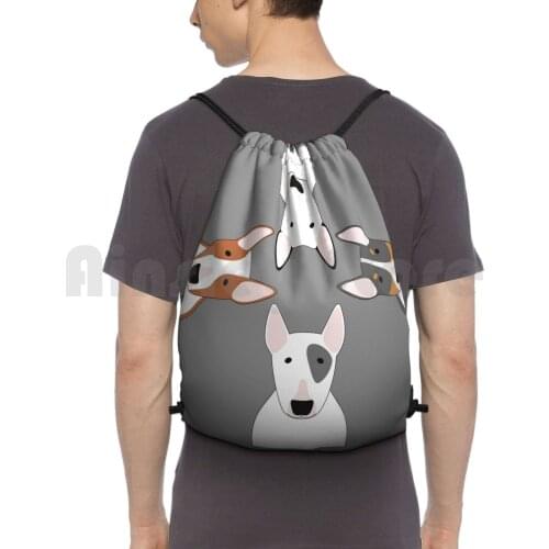 Bull Terrier Squad Backpack Drawstring Bags Gym Bag Waterproof Dog Dogs Animal Pet Pets Bully Bull Terrier Funny Bull