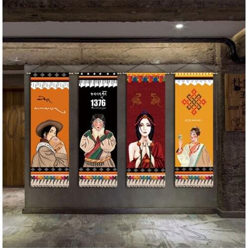 Tibetan Tapestry Cloth Art National Style Hanging Painting Tibetan Mask Background Wall Decoration Painting Hanging Cwall Canvas
