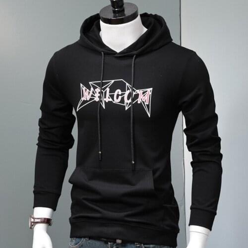 Letter Printed Hoodies Men Autumn Winter Hip Hop Hoody Streetwear Clothing Blue Cotton Oversized Hooded Sweatshirt