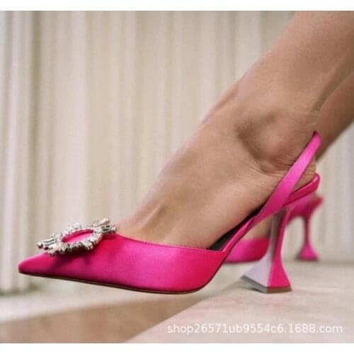 2021 banquet thick-heeled solid color large size low-top high-heeled suede pointed red fashion sandals