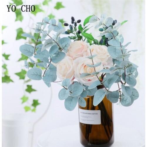 YO CHO Bouquet Bride Wedding Flower Artificial Silk Rose Flowers Marriage Party Supplies White Pink Bouquet DIY Home Decorations