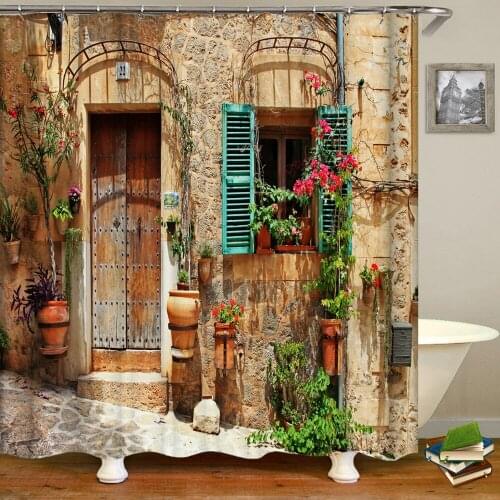 Rural pastoral flower scenery shower curtains bathroom shower curtain 3D fabric bath curtain with hooks waterproof bath screen