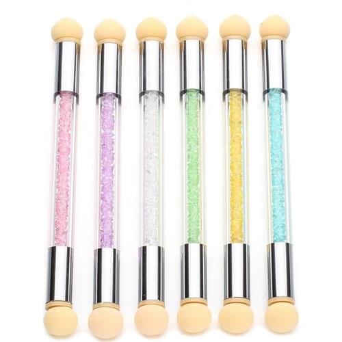 Women Nail Art Double-ended Sponge Brush Pen Rhinestone Handle Manicure Tool