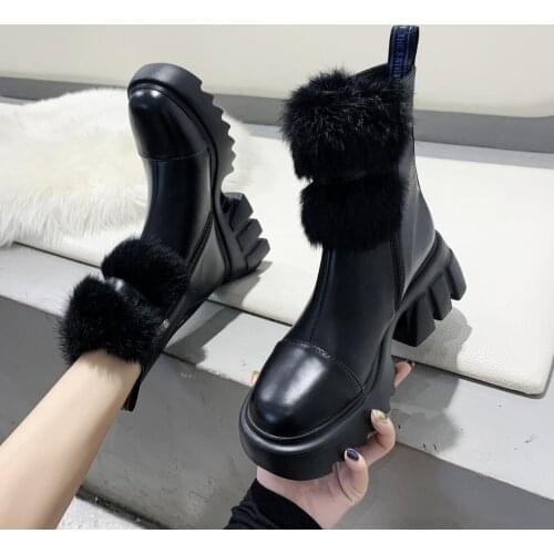 Luxury Brand New INS Hot Ladies High Platform Boots Fashion High Heels Ankle Boots Women 2021 Rabbit Hair Party Wedges Shoes
