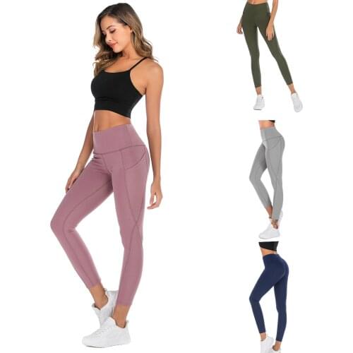 Women Leggings film new more pure color pink peach buttock to mention high waist running 9 minutes pants elast solid new