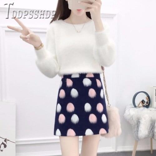 2019 Korean New Sweet Women Sets Sweater And Woolen Skirt Female Sets