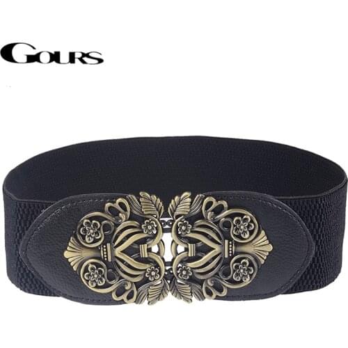 Gours Dress Cummerbunds Womens PU Leather Waist Belts Wide Elastic Girdle Strap Fashion Bohemian Retro Style New Arrival PDL053